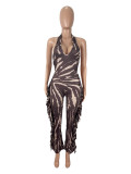 SC Backless Tassel Print Halterneck Jumpsuit SHD-9532