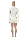 SC Long Sleeve Zipper Tops And Shorts 2 Piece Set SHD-9535