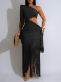 SC Single Shoulder Sequin Tassel Mini Dress AIL-328
