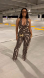 SC Backless Tassel Print Halterneck Jumpsuit SHD-9532