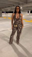 SC Backless Tassel Print Halterneck Jumpsuit SHD-9532