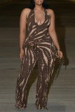 SC Backless Tassel Print Halterneck Jumpsuit SHD-9532