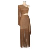 SC Single Shoulder Sequin Tassel Mini Dress AIL-328
