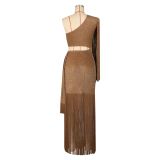 SC Single Shoulder Sequin Tassel Mini Dress AIL-328