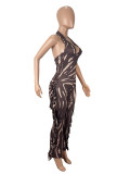 SC Backless Tassel Print Halterneck Jumpsuit SHD-9532