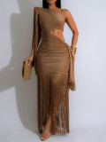 SC Single Shoulder Sequin Tassel Mini Dress AIL-328