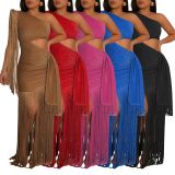 SC Single Shoulder Sequin Tassel Mini Dress AIL-328