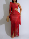 SC Single Shoulder Sequin Tassel Mini Dress AIL-328