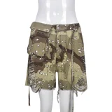 SC Plus Size Camouflage Print Tassel Short GBTF-6603PL