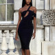 SC Solid Color Hollow Out Midi Dress GBTF-6949DR