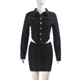 SC Solid Color Long Sleeve Two Piece Skirts Set GBTF-9318SD