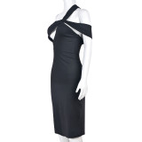 SC Solid Color Hollow Out Midi Dress GBTF-6949DR