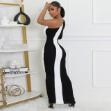 SC Contrast Color Single Shoulder Long Sleeve Maxi Dress GBTF-11249DHR