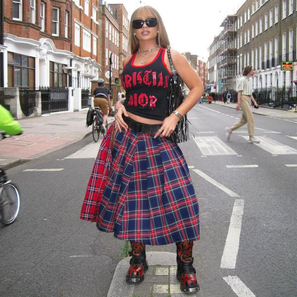 SC Contrast Color Plaid Print Split Skirt GBTF-7993SG