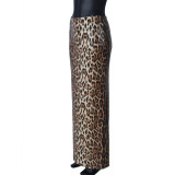 SC Leopard Print Sequin Patchwork Long Skirt GBTF-51515DHD