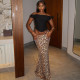 SC Leopard Print Sequin Patchwork Long Skirt GBTF-51515DHD