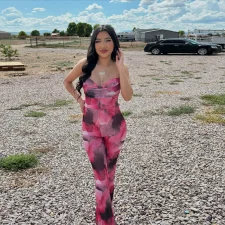 SC Mesh Print Backless Sexy Jumpsuit GBTF-32093JBY