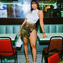 SC Camouflage Split Tassel Half Body Skirt GBTF-9190DD