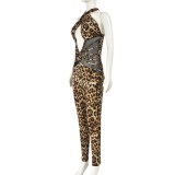 SC Mesh Patchwork Leopard Print Jumpsuit GBTF-11242JHR