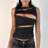 SC Sexy Hollow Out Sleeveless Tops FL-XY24294MHO