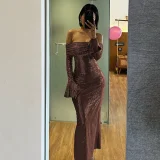 SC One Shoulder Long Sleeve Maxi Dress FL-YY23592SK