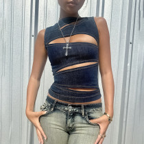 SC Sexy Hollow Out Sleeveless Tops FL-XY24294MHO