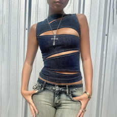 SC Sexy Hollow Out Sleeveless Tops FL-XY24294MHO