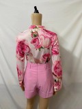 SC Print Long Sleevel Shirt Two Piece Shorts Set GCNE-888
