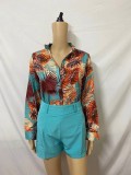 SC Print Long Sleevel Shirt Two Piece Shorts Set GCNE-888