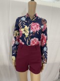 SC Print Long Sleevel Shirt Two Piece Shorts Set GCNE-888