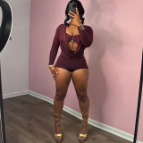 SC Deep V Neck Solid Color Long Sleeve Romper GZJQ-K24Q62136