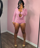 SC Deep V Neck Solid Color Long Sleeve Romper GZJQ-K24Q62136