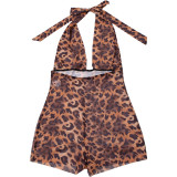 SC Leopard Print Deep V Neck Skinny Romper GZJQ-K24Q48138