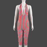 SC Stripe Backless Tie Up Romper GNZD-51884JHD