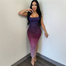 SC Backless Split Hot Drill Maxi Dress CYA-901907