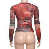 SC Long Sleeve Mesh Print T Shirt DLSF-K24L59634