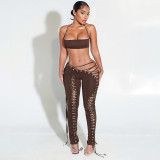 SC Tie Up Halterneck Vest Bandage Pants Suit DLSF-K24S77149