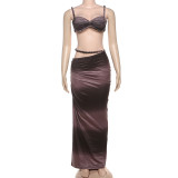 SC Solid Color Small Vest Long SKirt Two Piece Set GYME-K24D60325