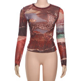 SC Long Sleeve Mesh Print T Shirt DLSF-K24L59634
