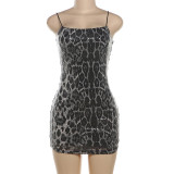 SC Leopard Print Sequin Sling Mini Dress DLSF-K24D44681