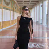 SC Solid Color Slash Shoulder Maxi Dress DLSF-K24D45400
