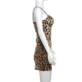 SC Leopard Print Sequin Sling Mini Dress DLSF-K24D44681
