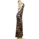 SC Halterneck Tie Up Leopard Print Maxi Dress DLSF-K24D50823