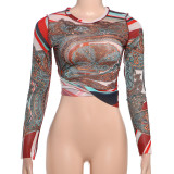 SC Long Sleeve Mesh Print T Shirt DLSF-K24L59634