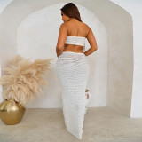 SC Solid Color Wrap Chest Tops Long Skirts Suit DLSF-K23S37039