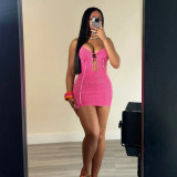 SC Sexy Sling Solid Color Hollow Out Mini Dress XMCS-CS20242357