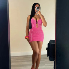SC Sexy Sling Solid Color Hollow Out Mini Dress XMCS-CS20242357