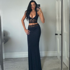 SC Sexy Halterneck Sling Vest Long Skirts Lace Suit GYME-K24S50042