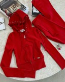 SC Contrast Color Patchwork Hooded Knits Pants Suit XMCS-CS008787