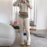SC Contrast Color Patchwork Hooded Knits Pants Suit XMCS-CS008787